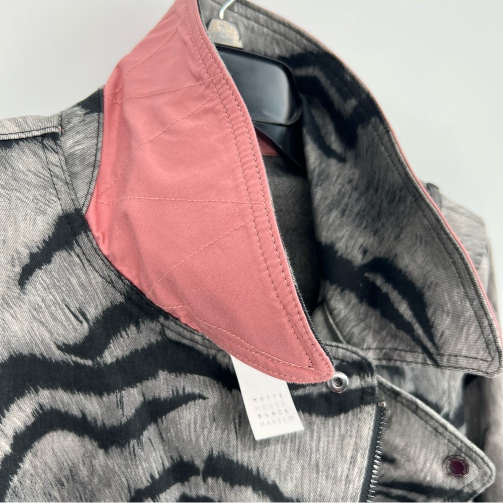 White House Black Market Jacket Womens Size 14 Black & Gray Zebra Print Moto NWT - Picture 10 of 16